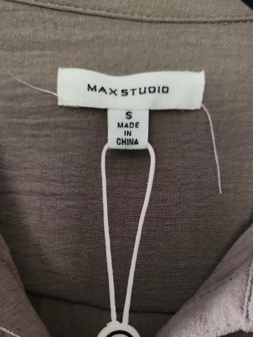 NWT Max Studio Taupe Textured Button-Front Belted Dress Size Small - Picture 2 of 6